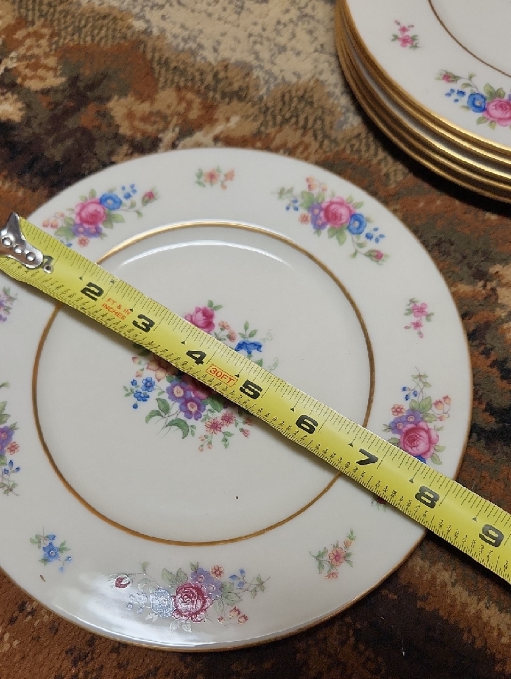 Lenox 6 White Dessert Plate with Pink & Blue Floral Bouquet and Gold Trim - Picture 13 of 15